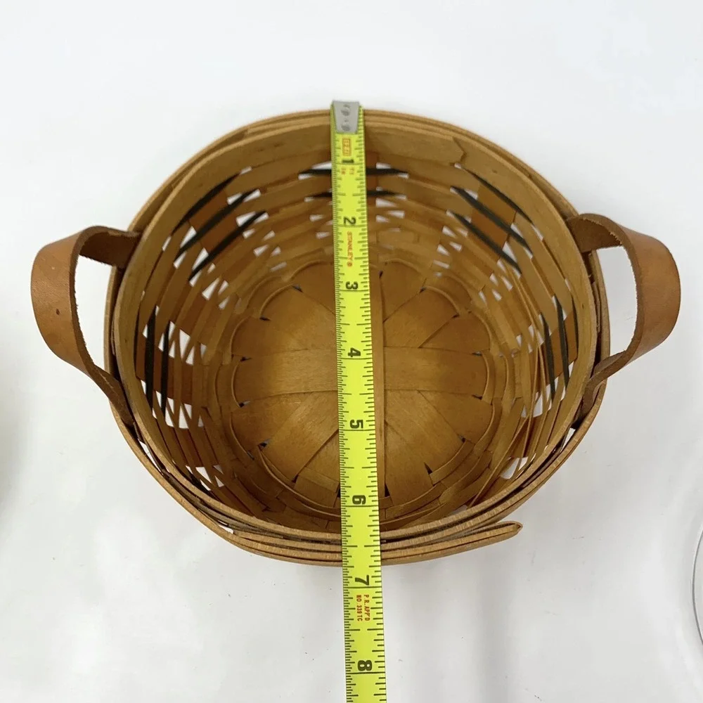 Longaberger 1996 Round Basket Leather Handles 6.5 Inch Fabric Liner, Protector